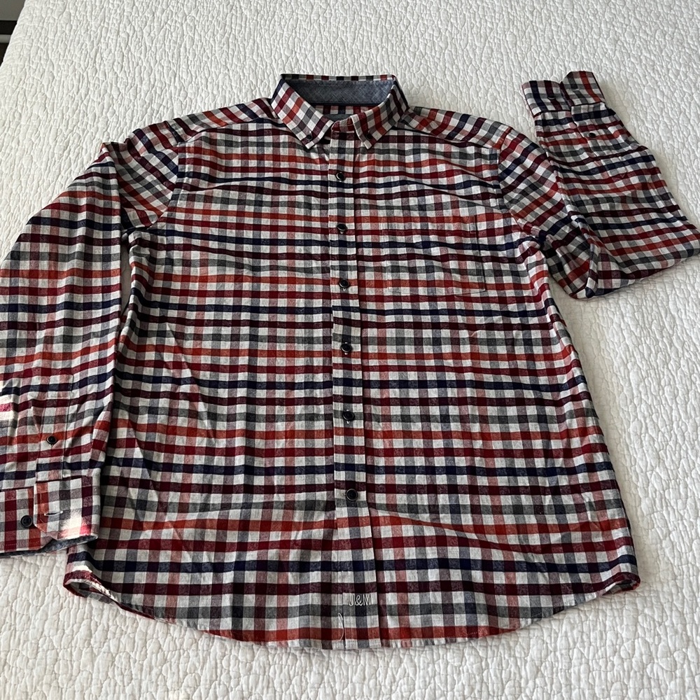 Johnston & Murphy Multicolor Checkered Heathered Flannel Button Down Shirt